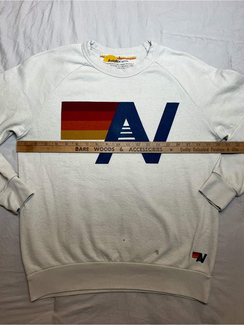 Aviator Nation Vintage White Crewneck Sweater with Retro Logo - Picture 8 of 10